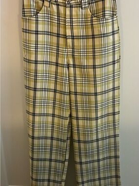 Lulu's Yellow/green, Blk, Cream Plaid Wide-leg Women’s Pants XS